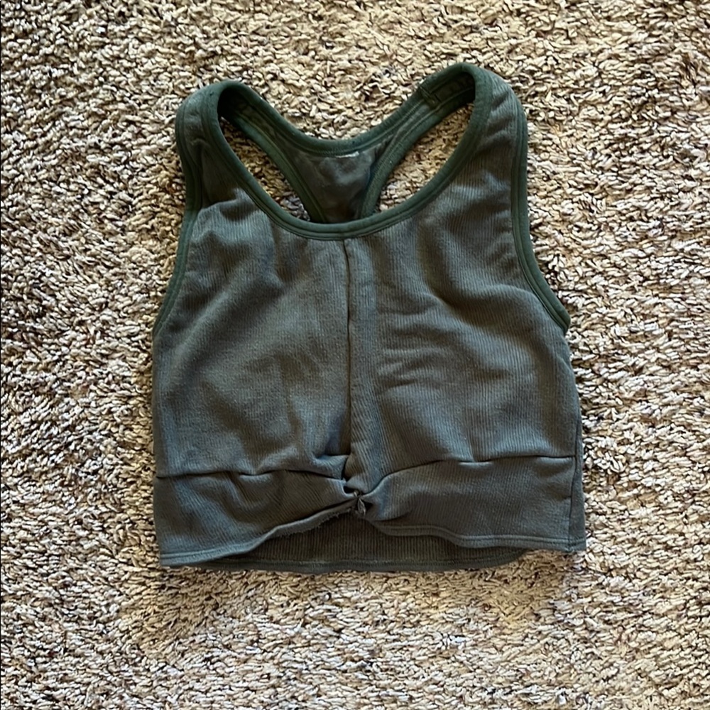 Fabletics Women's Olive Green workout cropped racer back Tank Top
